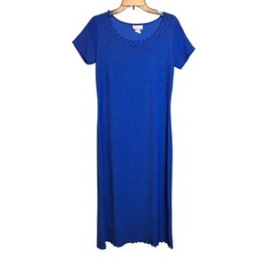 Vintage Hypnotic Womens Eyelet Party Evening Plissé Maxi Dress Royal Blue Small
